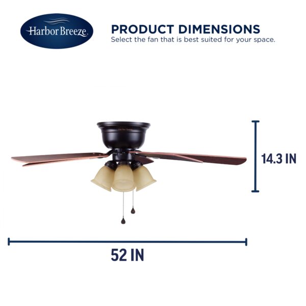 Harbor Breeze Centreville 52-Inches Oil-Rubbed Bronze with Auburn/Mink Blades Indoor Flush mount Standard Ceiling Fan With Light ( 5 -Blade) - Image 8