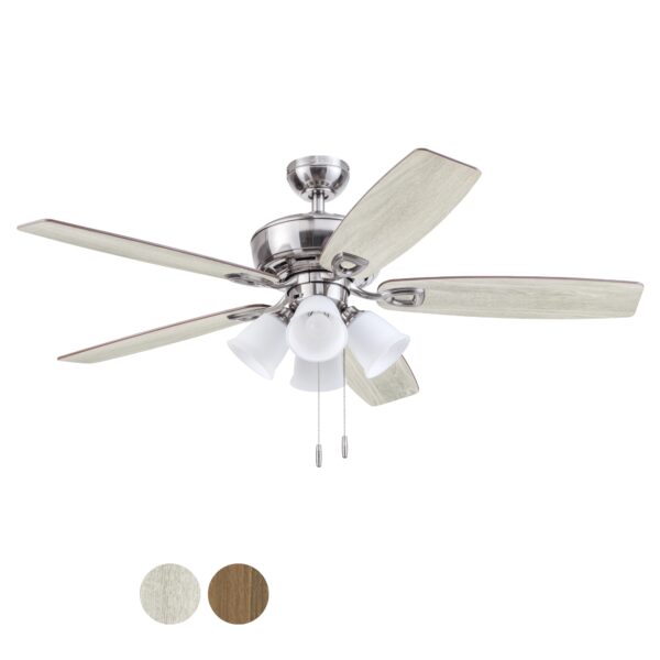 Harbor Breeze Notus 52-Inches Brushed Nickel with Driftwood/Sienna Blades Indoor Downrod mount Standard Ceiling Fan With Light ( 5 -Blade) - Image 3