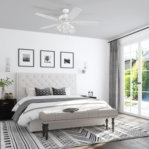Harbor Breeze Notus 52-Inches White with White/driftwood Blades Indoor Downrod mount Standard Ceiling Fan With Light ( 5 -Blade) - Image 4