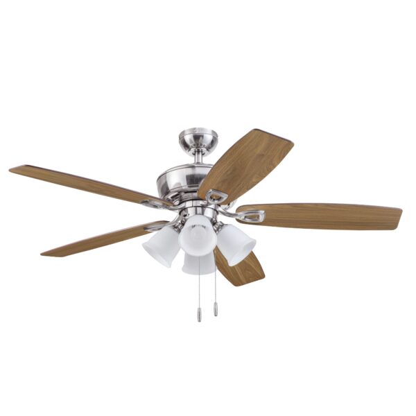 Harbor Breeze Notus 52-Inches Brushed Nickel with Driftwood/Sienna Blades Indoor Downrod mount Standard Ceiling Fan With Light ( 5 -Blade) - Image 10