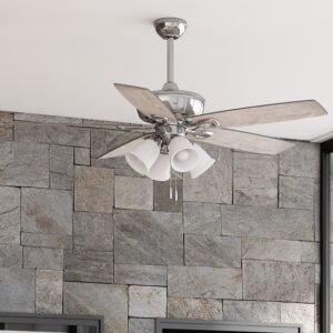 Harbor Breeze Notus 52-Inches Brushed Nickel with Driftwood/Sienna Blades Indoor Downrod mount Standard Ceiling Fan With Light ( 5 -Blade)