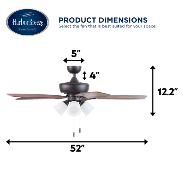 Harbor Breeze Notus 52-Inches Bronze with Mocha/Sienna Blades Indoor Downrod mount Standard Ceiling Fan With Light ( 5 -Blade) - Image 7