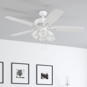Harbor Breeze Notus 52-Inches White with White/driftwood Blades Indoor Downrod mount Standard Ceiling Fan With Light ( 5 -Blade)