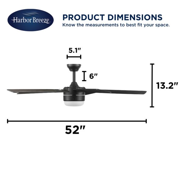 Harbor Breeze Boltz III Easy2Hang 52-Inches Matte Black with Black Blades Color-Changing Integrated LED Fixture Indoor Downrod mount Standard Ceiling Fan With Light and Remote ( 5 -Blade) - Image 9