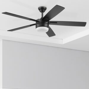 Harbor Breeze Boltz III Easy2Hang 52-Inches Matte Black with Black Blades Color-Changing Integrated LED Fixture Indoor Downrod mount Standard Ceiling Fan With Light and Remote ( 5 -Blade)