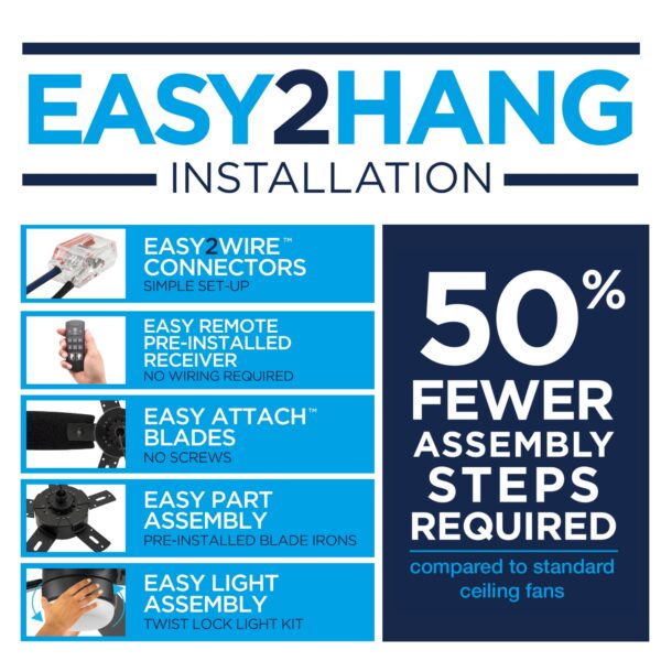 Harbor Breeze Boltz III Easy2Hang 52-Inches Matte Black with Black Blades Color-Changing Integrated LED Fixture Indoor Downrod mount Standard Ceiling Fan With Light and Remote ( 5 -Blade) - Image 3