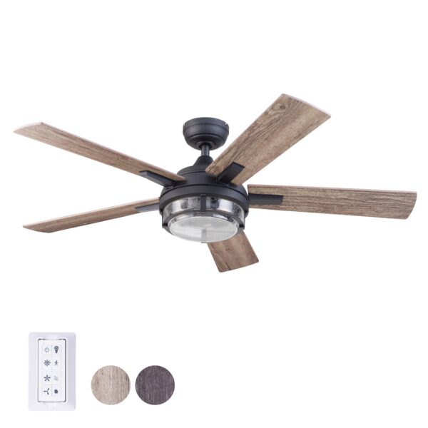 Harbor Breeze Summersville 52-Inches Textured Black with Driftwood/Auburn Blades Indoor/Outdoor Downrod mount Standard Ceiling Fan With Light and Remote ( 5 -Blade) - Image 3