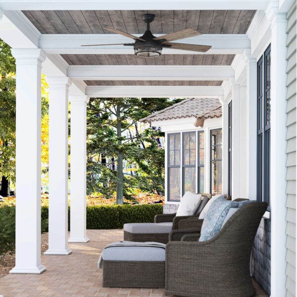 Harbor Breeze Summersville 52-Inches Textured Black with Driftwood/Auburn Blades Indoor/Outdoor Downrod mount Standard Ceiling Fan With Light and Remote ( 5 -Blade) - Image 4