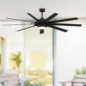Fanimation Studio Collection Slinger v2 72-in Matte Black with Black Blades Color-Changing Integrated LED Fixture Indoor/Outdoor Downrod mount Standard Ceiling Fan With Light and Remote ( 9 -Blade)