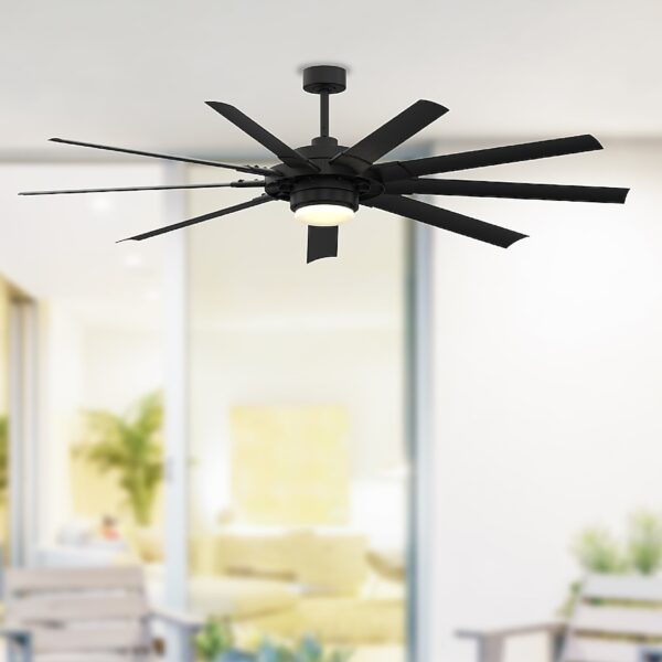 Fanimation Studio Collection Slinger v2 72-in Matte Black with Black Blades Color-Changing Integrated LED Fixture Indoor/Outdoor Downrod mount Standard Ceiling Fan With Light and Remote ( 9 -Blade)