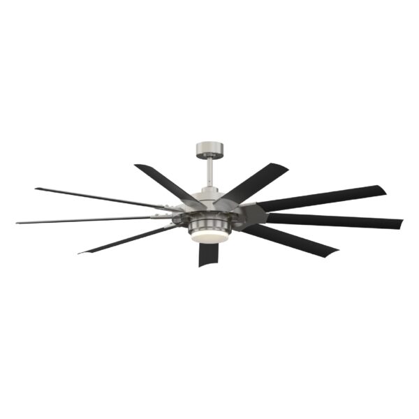 Fanimation Studio Collection Slinger v2 72-Inches Brushed Nickel and Black with Black Blades Color-Changing Integrated LED Fixture Indoor/Outdoor Downrod mount Standard Ceiling Fan With Light and Remote ( 9 -Blade) - Image 3