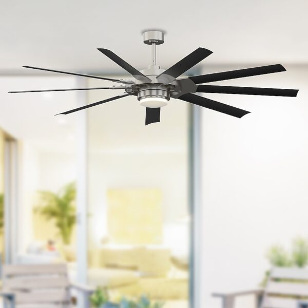 Fanimation Studio Collection Slinger v2 72-Inches Brushed Nickel and Black with Black Blades Color-Changing Integrated LED Fixture Indoor/Outdoor Downrod mount Standard Ceiling Fan With Light and Remote ( 9 -Blade)