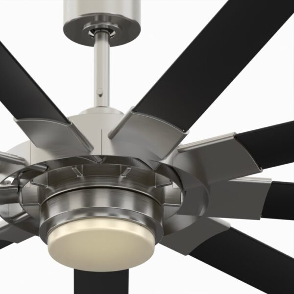 Fanimation Studio Collection Slinger v2 72-Inches Brushed Nickel and Black with Black Blades Color-Changing Integrated LED Fixture Indoor/Outdoor Downrod mount Standard Ceiling Fan With Light and Remote ( 9 -Blade) - Image 4