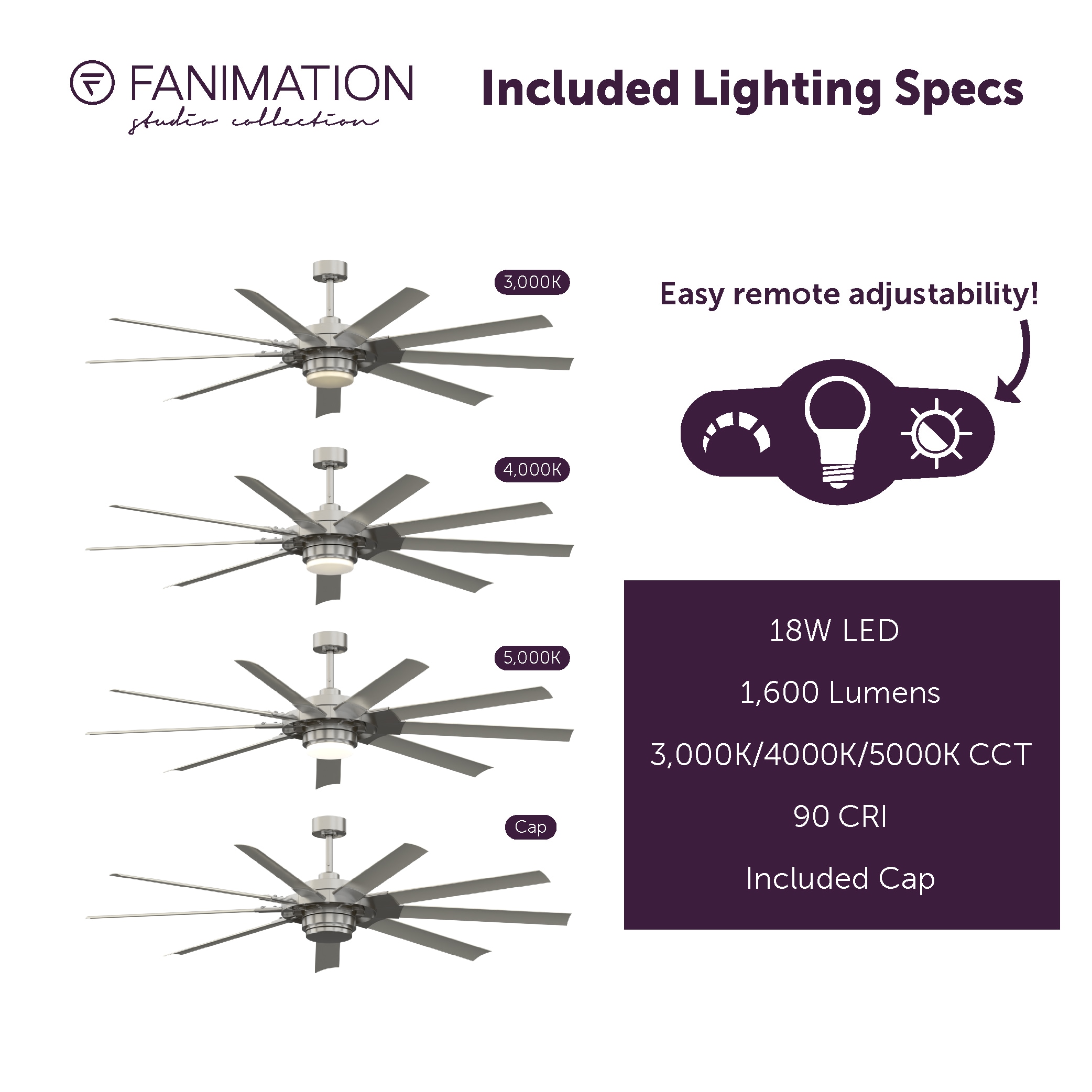 Fanimation Studio Collection Slinger v2 72-in Brushed Nickel with Gray Blades Color-Changing Integrated LED Fixture Indoor/Outdoor Downrod mount Standard Ceiling Fan With Light and Remote ( 9 -Blade) - Image 8