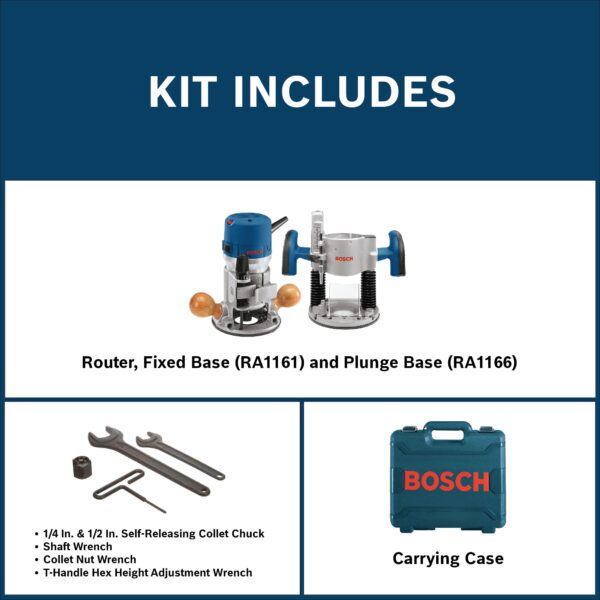 Bosch 1/4-in and 1/2-in 12.0000 -Amp 2.25 -HP Variable Speed Combo Fixed/Plunge Router Hard case - Image 2