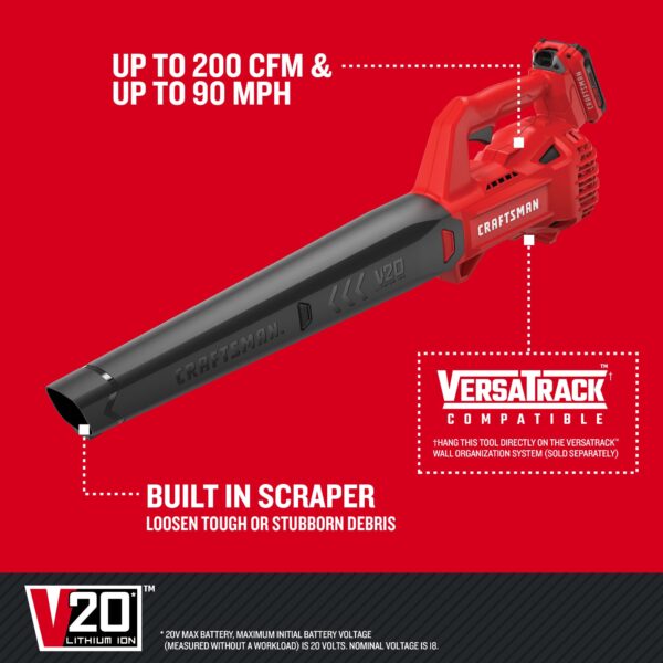 CRAFTSMAN V20 20-volt Max 200-CFM 90-MPH Battery Handheld Leaf Blower 2 Ah (Battery and Charger Included) - Image 6
