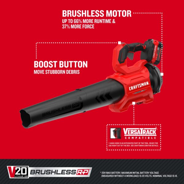CRAFTSMAN V20 Brushless RP 20-volt Max 410-CFM 110-MPH Battery Handheld Leaf Blower 5 Ah (Battery and Charger Included) - Image 5