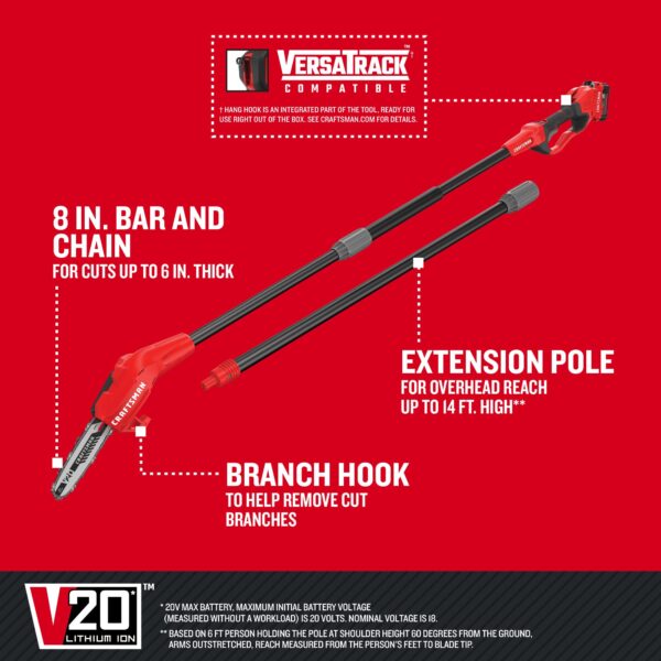 CRAFTSMAN V20 20-volt Max 8-in 4 Ah Battery Pole Saw (Battery and Charger Included) - Image 5