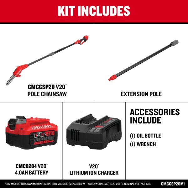 CRAFTSMAN V20 20-volt Max 8-in 4 Ah Battery Pole Saw (Battery and Charger Included) - Image 4