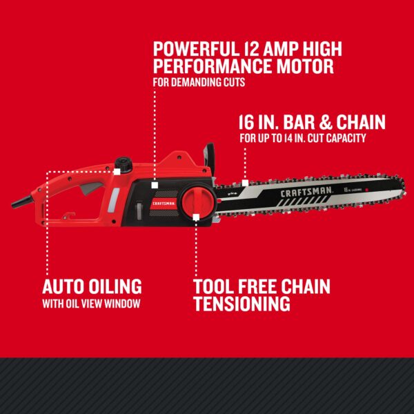 CRAFTSMAN 16-in Corded Electric 12 Amp Chainsaw - Image 3