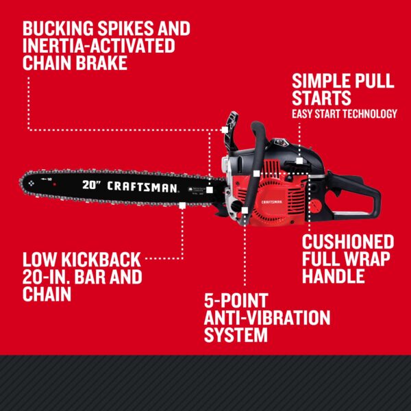 CRAFTSMAN S205 46-cc 2-cycle 20-in Gas Chainsaw - Image 5