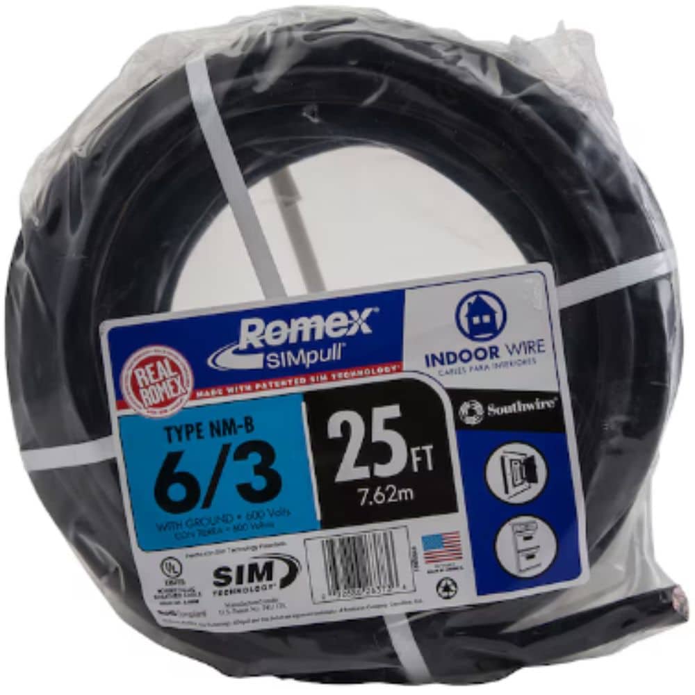 Southwire 25-Feet 6 / 3 / Romex SIMpull Stranded Indoor CU NM-B W/G Individual pack ( By-the-roll ) - Image 3