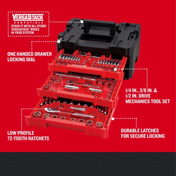 CRAFTSMAN VERSASTACK 262 -Piece Standard (SAE) and Metric Polished chrome Mechanics Tool Set with Hard Case - Image 3