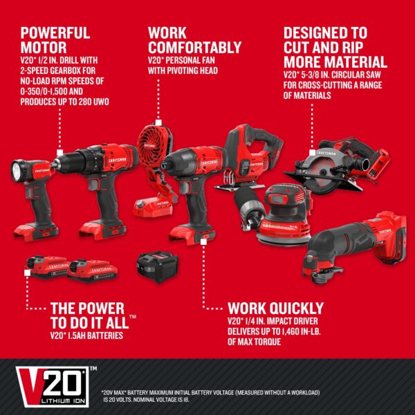 CRAFTSMAN V20 20-volt Max 8-Tool Power Tool Combo Kit with Soft Case (2-Batteries Included and Charger Included) - Image 4