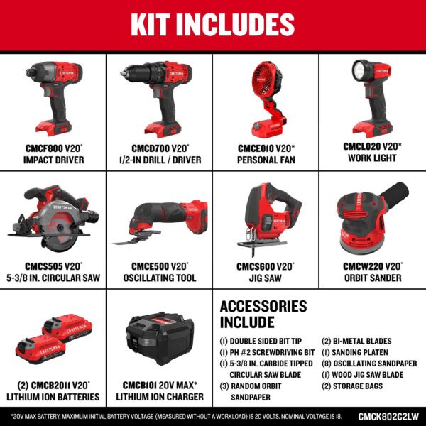 CRAFTSMAN V20 20-volt Max 8-Tool Power Tool Combo Kit with Soft Case (2-Batteries Included and Charger Included) - Image 3