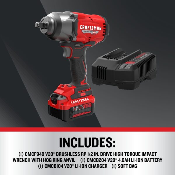 CRAFTSMAN V20 RP 20-volt Max Variable Speed Brushless 1/2-in Drive Cordless Impact Wrench ( Battery Included ) - Image 3
