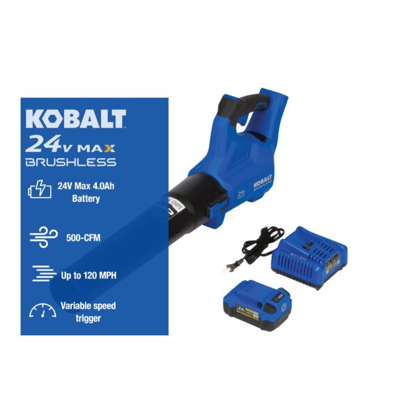 Kobalt 24-volt 500-CFM 120-MPH Battery Handheld Leaf Blower 4 Ah (Battery and Charger Included) - Image 2