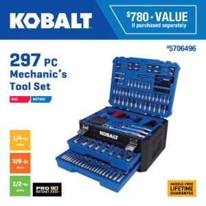 Kobalt 297 -Piece Standard (SAE) and Metric Polished chrome Mechanics Tool Set with Hard Case