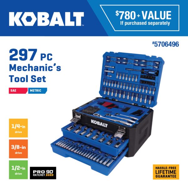 Kobalt 297 -Piece Standard (SAE) and Metric Polished chrome Mechanics Tool Set with Hard Case