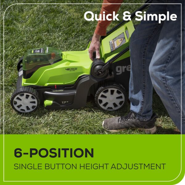 Greenworks 48-volt , ( 2 ) 4 Ah 17-in Push Battery Walk Mower ,Bagger Included - Image 6