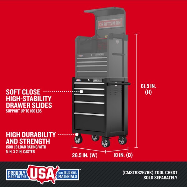 CRAFTSMAN 2000 Series 26.5-Inches W x 37.5-Inches H 5 -Drawer Steel Rolling Tool Cabinet ( Black ) - Image 2