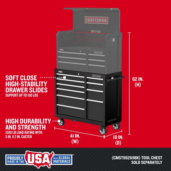 CRAFTSMAN 2000 Series 41-Inches W x 37.5-Inches H 10 -Drawer Steel Rolling Tool Cabinet ( Black ) - Image 2