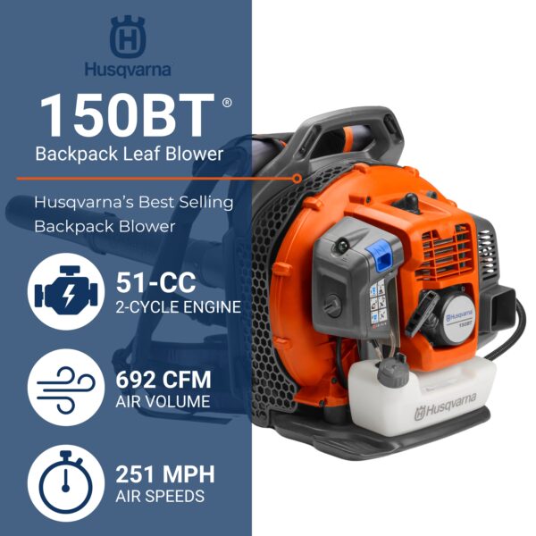 Husqvarna 150BT 51-cc 2-cycle 765-CFM 270-MPH Gas Backpack Leaf Blower - Image 2