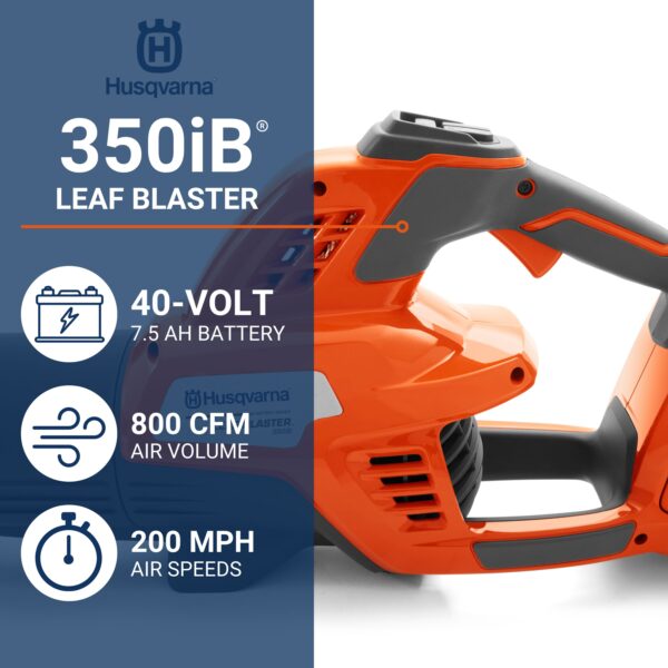 Husqvarna Leaf Blaster 350iB 40-volt 800-CFM 200-MPH Battery Handheld Leaf Blower 7.5 Ah (Battery and Charger Included) - Image 2