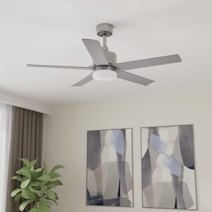 Harbor Breeze Reidsport 44-Inches Brushed Nickel with Silver Blades Color-Changing Integrated LED Fixture Indoor/Outdoor Downrod or flush mount Standard Ceiling Fan With Light and Remote ( 5 -Blade)