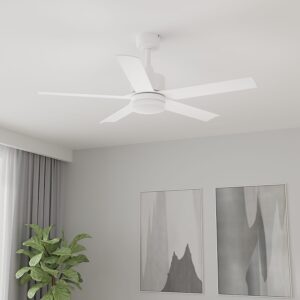 Harbor Breeze Reidsport 44-in Matte White with Matte White Blades Color-Changing Integrated LED Fixture Indoor/Outdoor Downrod or flush mount Standard Ceiling Fan With Light and Remote ( 5 -Blade)
