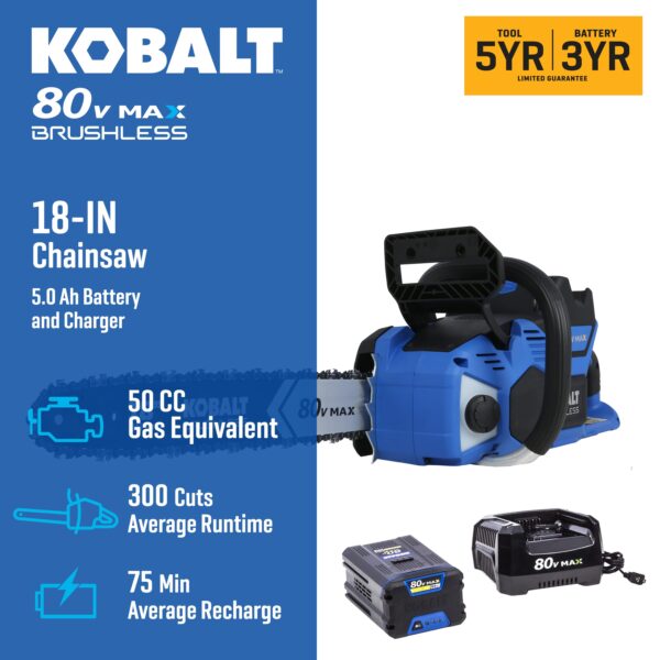 Kobalt 80-volt 18-in Battery 5 Ah Chainsaw (Battery and Charger Included) - Image 2