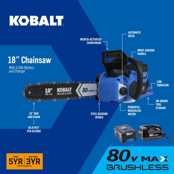 Kobalt 80-volt 18-in Battery 5 Ah Chainsaw (Battery and Charger Included) - Image 8