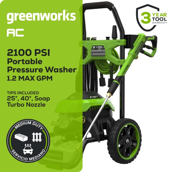 Greenworks 2100 PSI 1.2-GPM Cold Water Electric Pressure Washer with 4 Spray Tips - Image 3