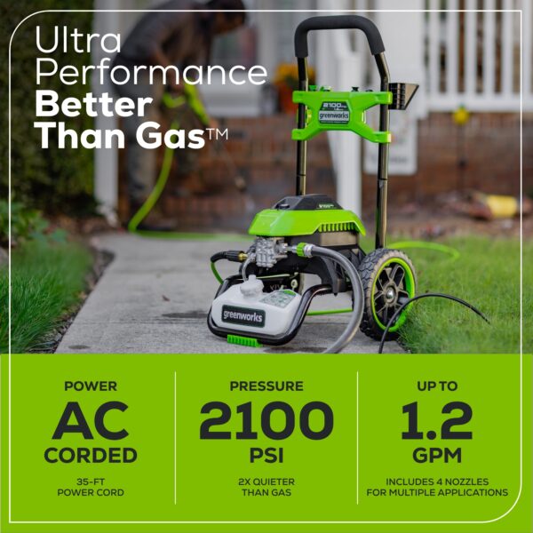 Greenworks 2100 PSI 1.2-GPM Cold Water Electric Pressure Washer with 4 Spray Tips - Image 5