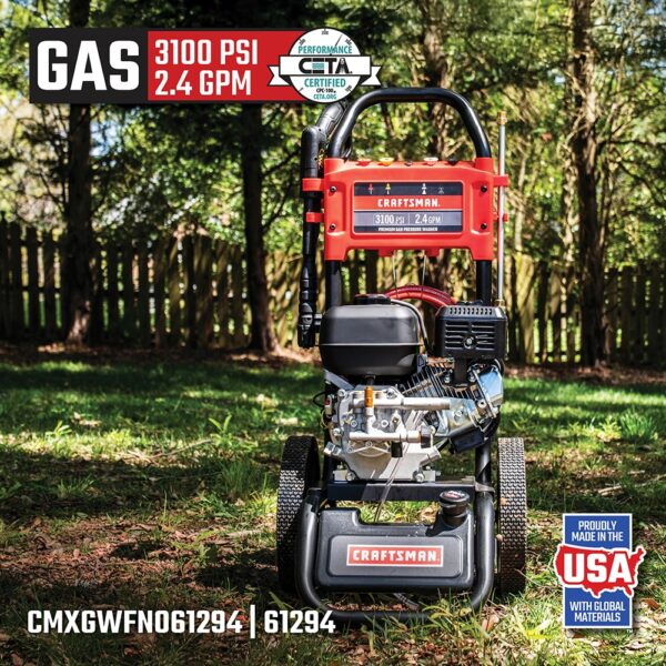 CRAFTSMAN Craftsman (49-State) 3100 PSI 2.4-GPM Cold Water Gas Pressure Washer with 4 Spray Tips - Image 3