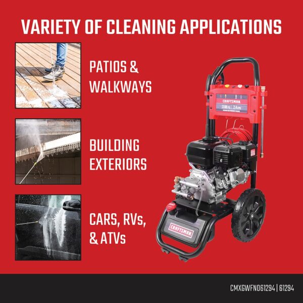 CRAFTSMAN Craftsman (49-State) 3100 PSI 2.4-GPM Cold Water Gas Pressure Washer with 4 Spray Tips - Image 10