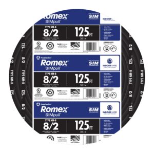 Southwire 125-Feet 8 / 2 / Romex SIMpull Stranded Indoor CU NM-B W/G Individual pack ( By-the-roll )