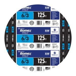 Southwire 125-Feet 6 / 3 / Romex SIMpull Stranded Indoor CU NM-B W/G Individual pack ( By-the-roll )
