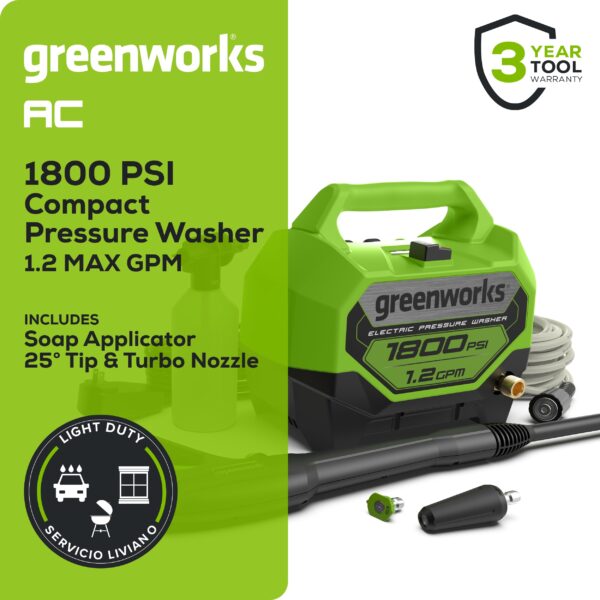 Greenworks 1800 PSI 1.2-GPM Cold Water Electric Pressure Washer with 2 Spray Tips - Image 3