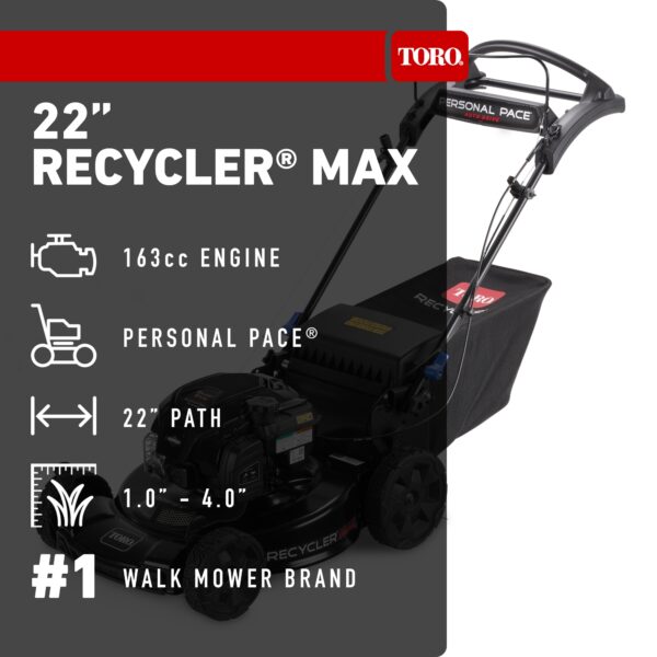 Toro Recycler Max with Personal Pace and Smart Stow 22-in Gas Self-propelled lawn mower with 163-cc Briggs and Stratton Engine - Image 2
